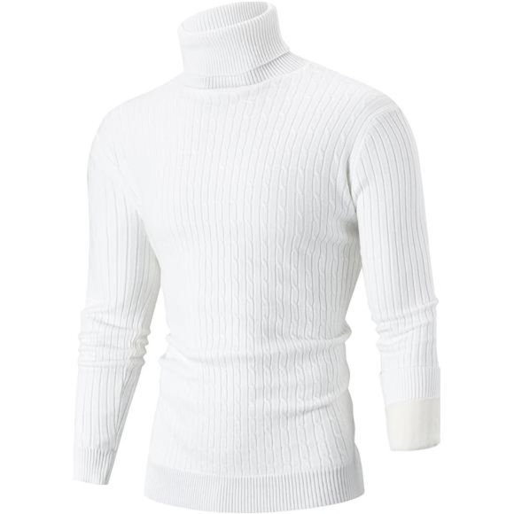 Men's Casual Slim Fit Turtleneck Pullover Sweaters Tops with Twist - Picture 1 of 6